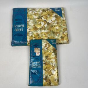 GRANTS Home Full Flat Sheet Std Pillowcases Yellow Flowers Muslin Fabric No Iron